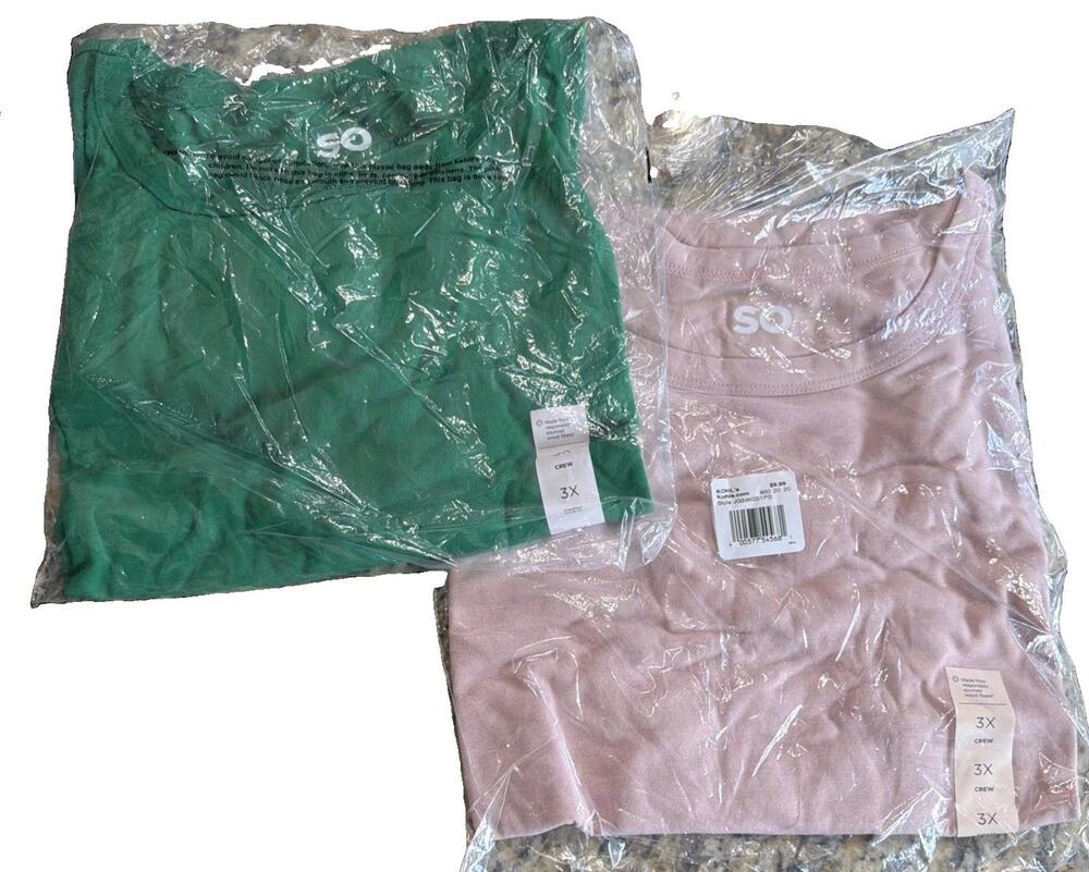 SO Women's Plus 2X Crew Neck T-Shirt Lot (2) Pink Green Short Sleeve NWT tees